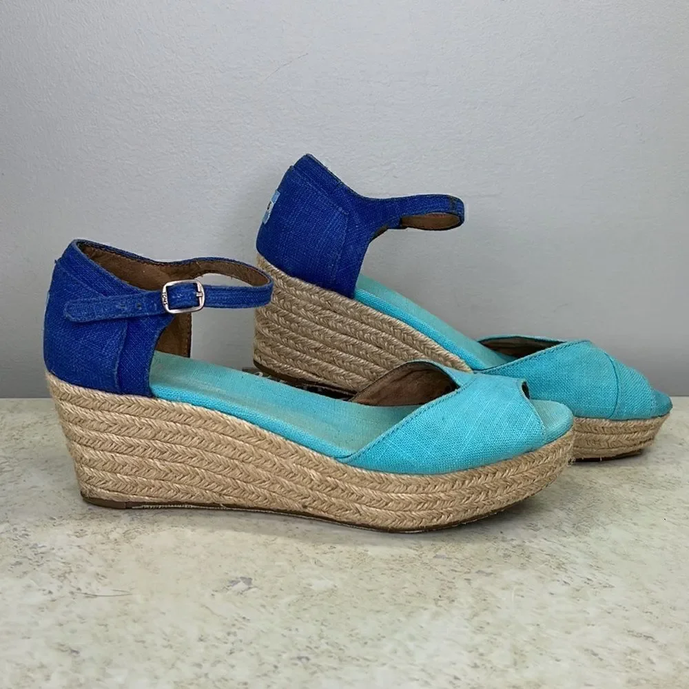 Toms Wedge Espadrille 8.5 Aqua/Blue